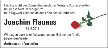 Traueranzeige von Joachim Flauaus von Rüsselsheimer Echo, Groß-Gerauer-Echo, Ried Echo