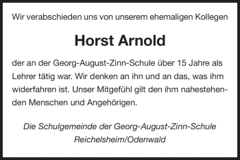 Traueranzeige von Horst Arnold von Odenwälder Echo