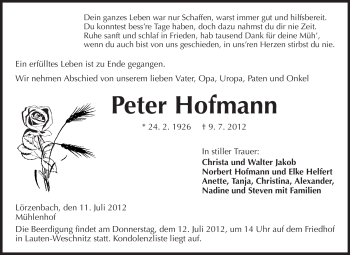 Traueranzeige von Peter Hofmann von Starkenburger Echo