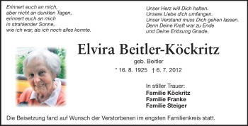 Traueranzeige von Elvira Beitler-Köckritz von Echo-Zeitungen (Gesamtausgabe)
