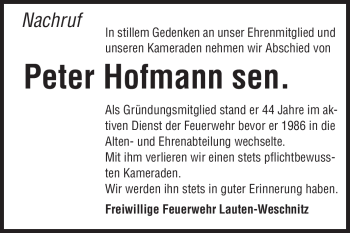 Traueranzeige von Peter Hofmann von Starkenburger Echo