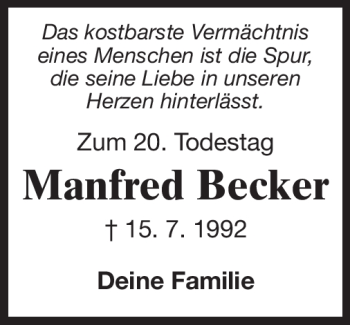 Traueranzeige von Manfred Becker von Darmstädter Echo, Odenwälder Echo, Rüsselsheimer Echo, Groß-Gerauer-Echo, Ried Echo
