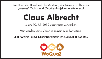 Traueranzeige von Claus Albrecht von Echo-Zeitungen (Gesamtausgabe)