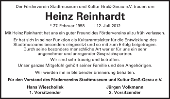 Traueranzeige von Heinz Reinhardt von Rüsselsheimer Echo, Groß-Gerauer-Echo, Ried Echo