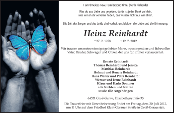 Traueranzeige von Heinz Reinhardt von Rüsselsheimer Echo, Groß-Gerauer-Echo, Ried Echo
