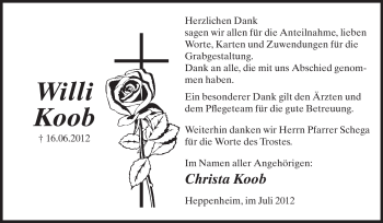 Traueranzeige von Willi Koob von Starkenburger Echo