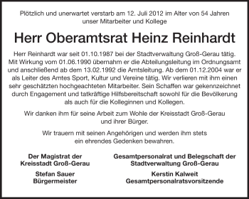 Traueranzeige von Heinz Reinhardt von Rüsselsheimer Echo, Groß-Gerauer-Echo, Ried Echo