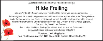 Traueranzeige von Hilde Freiling von Echo-Zeitungen (Gesamtausgabe)