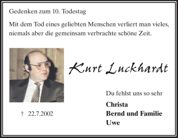 Traueranzeige von Kurt Luckhardt von Rüsselsheimer Echo, Groß-Gerauer-Echo, Ried Echo