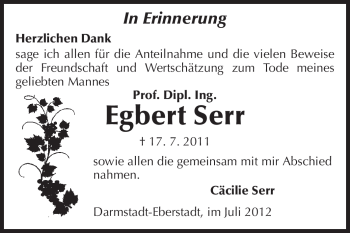 Traueranzeige von Egbert Serr von Echo-Zeitungen (Gesamtausgabe)