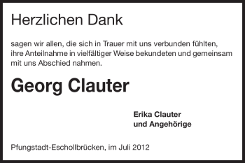 Traueranzeige von Georg Clauter von Echo-Zeitungen (Gesamtausgabe)