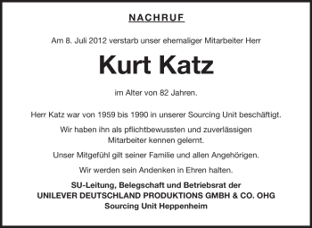 Traueranzeige von Kurt Katz von Starkenburger Echo