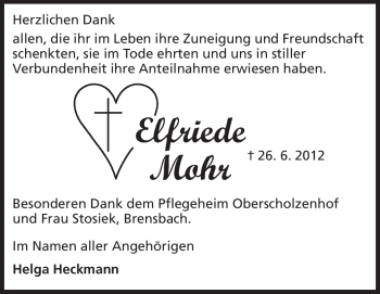 Traueranzeige von Elfriede Mohr von Echo-Zeitungen (Gesamtausgabe)