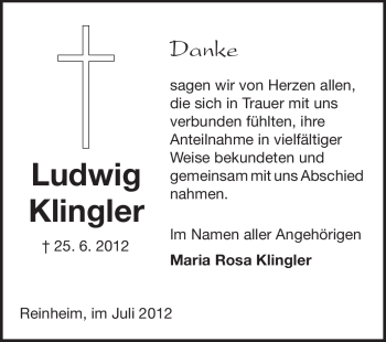 Traueranzeige von Ludwig Klingler von Darmstädter Echo, Odenwälder Echo, Rüsselsheimer Echo, Groß-Gerauer-Echo, Ried Echo