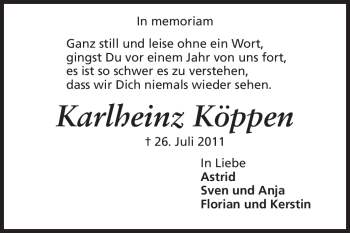 Traueranzeige von Karlheinz Köppen von Odenwälder Echo