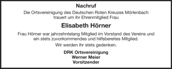 Traueranzeige von Elisabeth Hörner von Starkenburger Echo