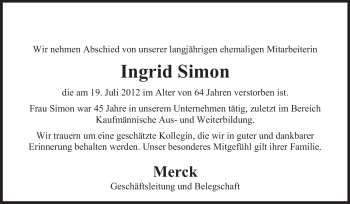 Traueranzeige von Ingrid Simon von Echo-Zeitungen (Gesamtausgabe)