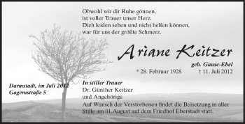 Traueranzeige von Ariane Keitzer von Echo-Zeitungen (Gesamtausgabe)