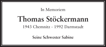 Traueranzeige von Thomas Stöckermann von Echo-Zeitungen (Gesamtausgabe)