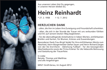 Traueranzeige von Heinz Reinhardt von Rüsselsheimer Echo, Groß-Gerauer-Echo, Ried Echo