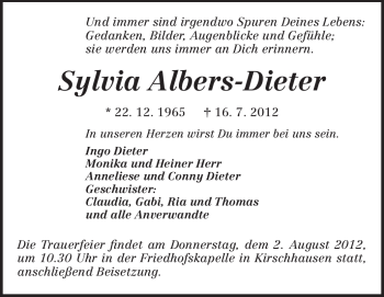 Traueranzeige von Sylvia Albers-Dieter von Starkenburger Echo