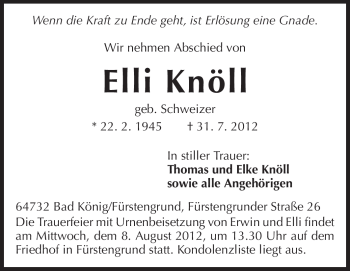 Traueranzeige von Elli Knöll von Odenwälder Echo