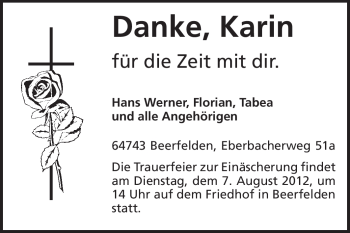Traueranzeige von Karin  von Odenwälder Echo