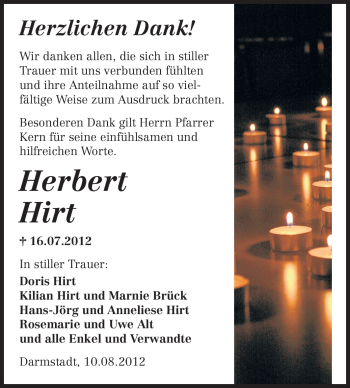 Traueranzeige von Herbert Hirt von Echo-Zeitungen (Gesamtausgabe)