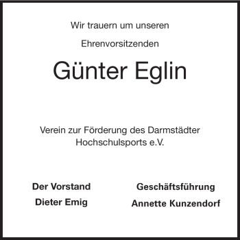 Traueranzeige von Günter Eglin von Echo-Zeitungen (Gesamtausgabe)