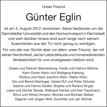 Traueranzeige von Günter Eglin von Darmstädter Echo, Odenwälder Echo, Rüsselsheimer Echo, Groß-Gerauer-Echo, Ried Echo