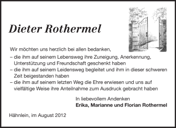 Traueranzeige von Dieter Rothermel von Echo-Zeitungen (Gesamtausgabe)