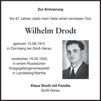 Traueranzeige von Wilhelm Drodt von Echo-Zeitungen (Gesamtausgabe)