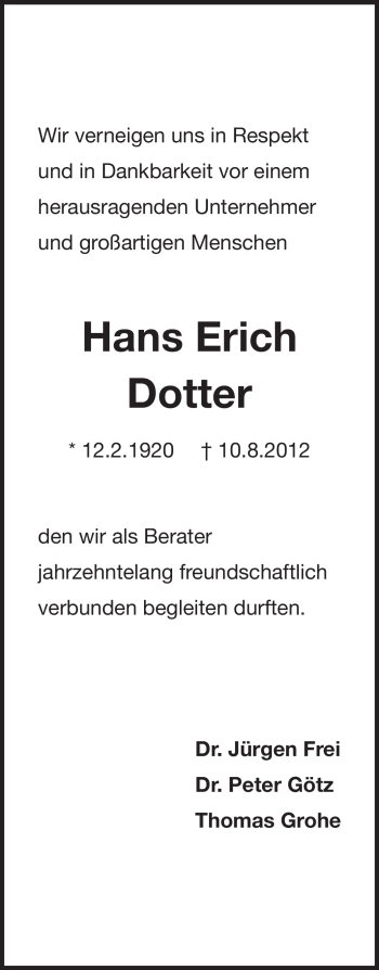 Traueranzeige von Hans Erich Dotter von Echo-Zeitungen (Gesamtausgabe)