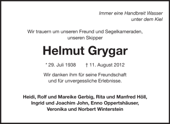Traueranzeige von Helmut Grygar von Rüsselsheimer Echo, Groß-Gerauer-Echo, Ried Echo