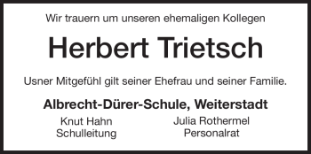 Traueranzeige von Herbert Trietsch von Echo-Zeitungen (Gesamtausgabe)