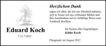 Traueranzeige von Eduard Koch von Echo-Zeitungen (Gesamtausgabe)