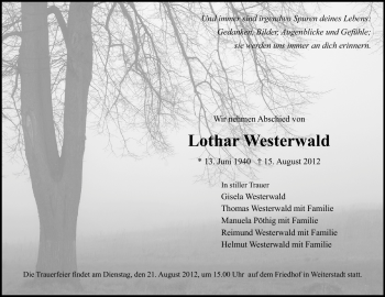 Traueranzeige von Lothar Westerwald von Echo-Zeitungen (Gesamtausgabe)