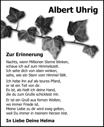 Traueranzeige von Albert Uhrig von Odenwälder Echo