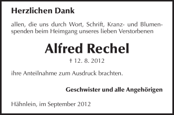 Traueranzeige von Alfred Rechel von Echo-Zeitungen (Gesamtausgabe)