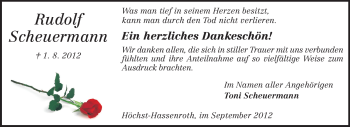 Traueranzeige von Rudolf Scheuermann von Echo-Zeitungen (Gesamtausgabe)
