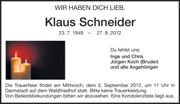 Traueranzeige von Klaus Schneider von Echo-Zeitungen (Gesamtausgabe)