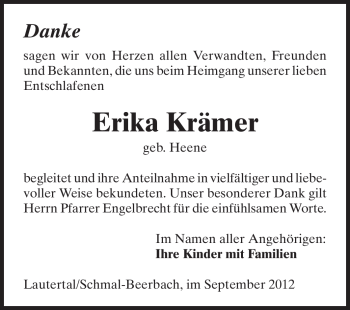 Traueranzeige von Erika Krämer von Echo-Zeitungen (Gesamtausgabe)