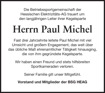 Traueranzeige von Paul Michel von Echo-Zeitungen (Gesamtausgabe)
