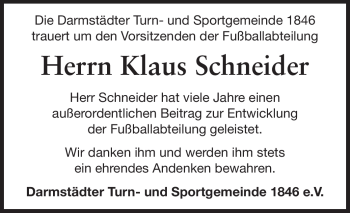 Traueranzeige von Klaus Schneider von Echo-Zeitungen (Gesamtausgabe)