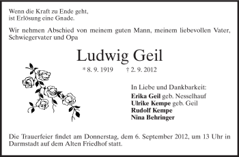 Traueranzeige von Ludwig Geil von Echo-Zeitungen (Gesamtausgabe)