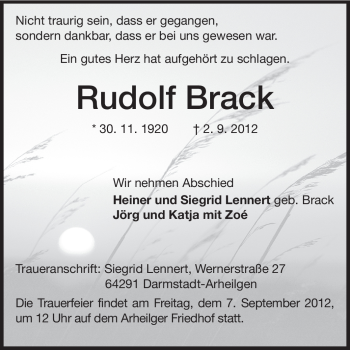 Traueranzeige von Rudolf Brack von Echo-Zeitungen (Gesamtausgabe)