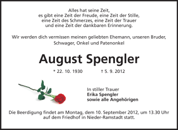 Traueranzeige von August Spengler von Echo-Zeitungen (Gesamtausgabe)