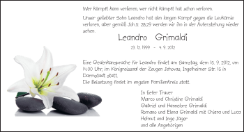 Traueranzeige von Leandro Grimaldi von Echo-Zeitungen (Gesamtausgabe)