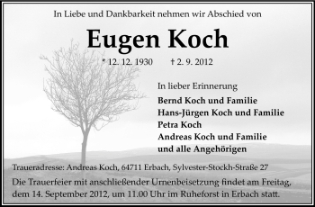Traueranzeige von Eugen Koch von Odenwälder Echo