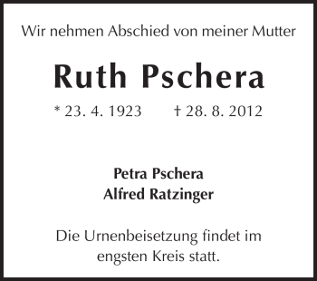 Traueranzeige von Ruth Pschera von Echo-Zeitungen (Gesamtausgabe)